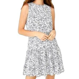 Ann Taylor White|Black Floral Sleeveless Smocked Pleated Dress Size 2P